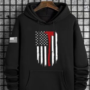 New Thin red line Flag Print Hooded Sweatshirt Oversized Hoodies For winter.